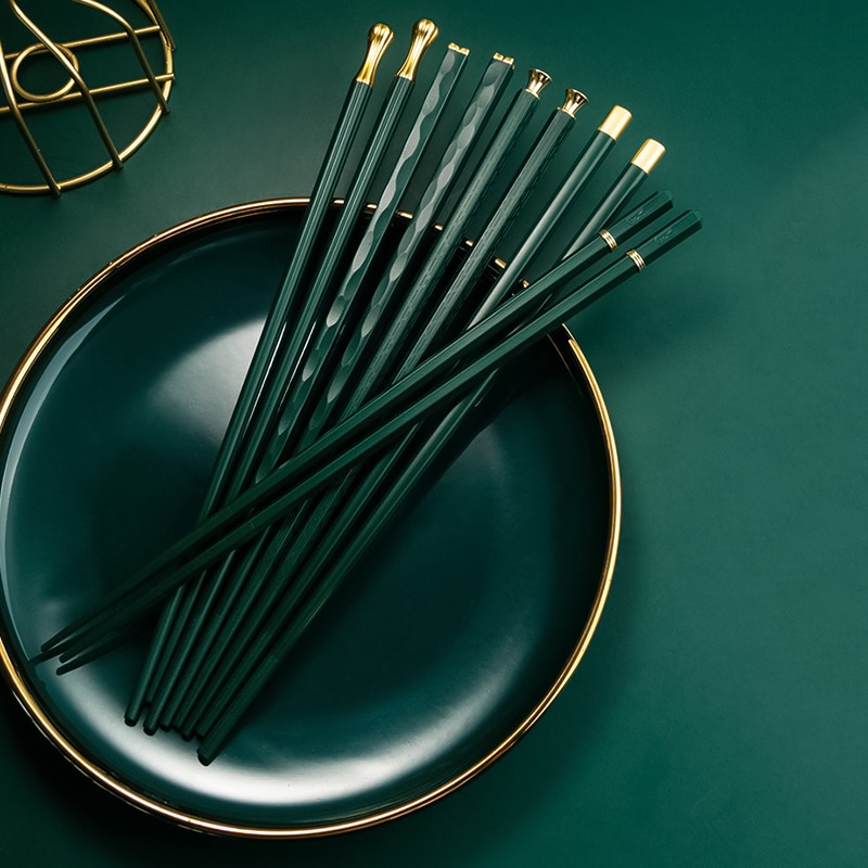 5 Pairs Japanese Chinese Chopsticks For Eating Food Sushi Sticks Reusable Alloy Korean Chopsticks Set Healthy Kitchen Tableware