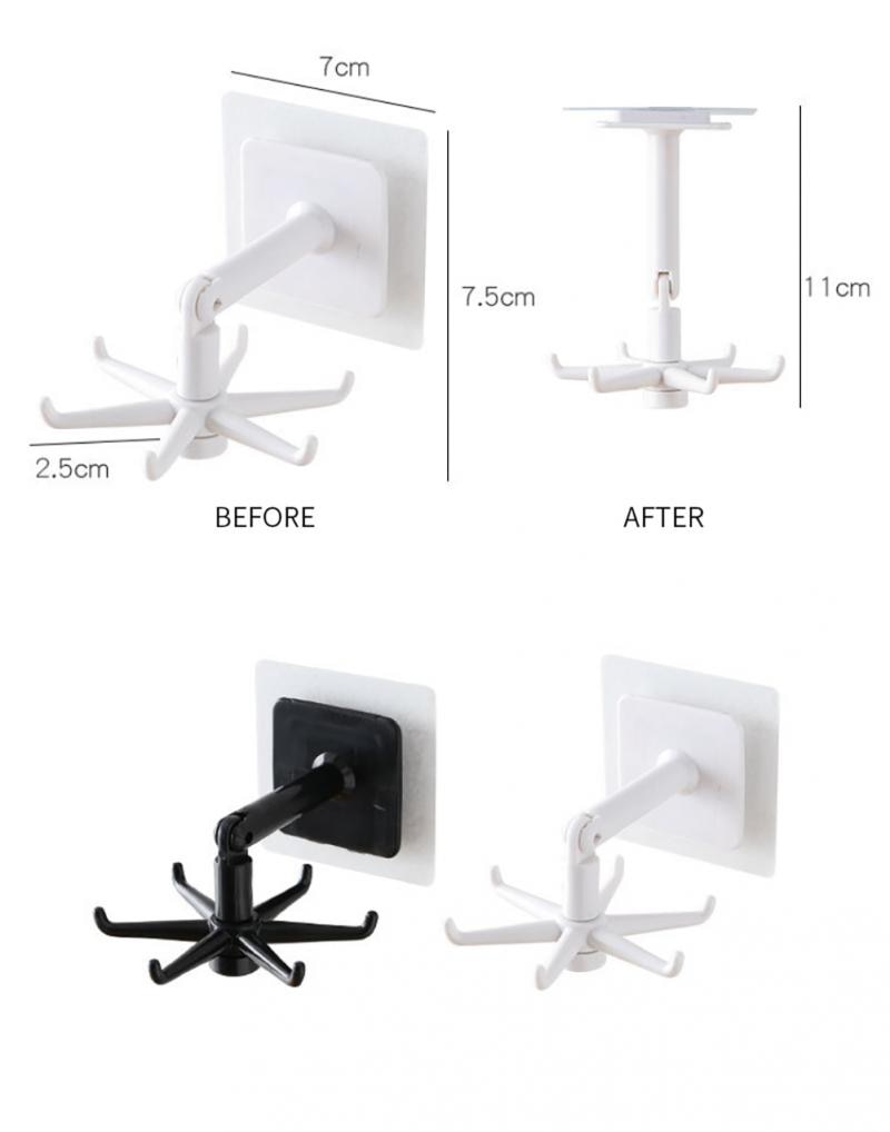 360 Degrees Rotated  Kitchen Hooks Waterproof Self Adhesive 6 Hooks Wall Hook Clothes  Towel Hanging Rack Bath Home Accessories